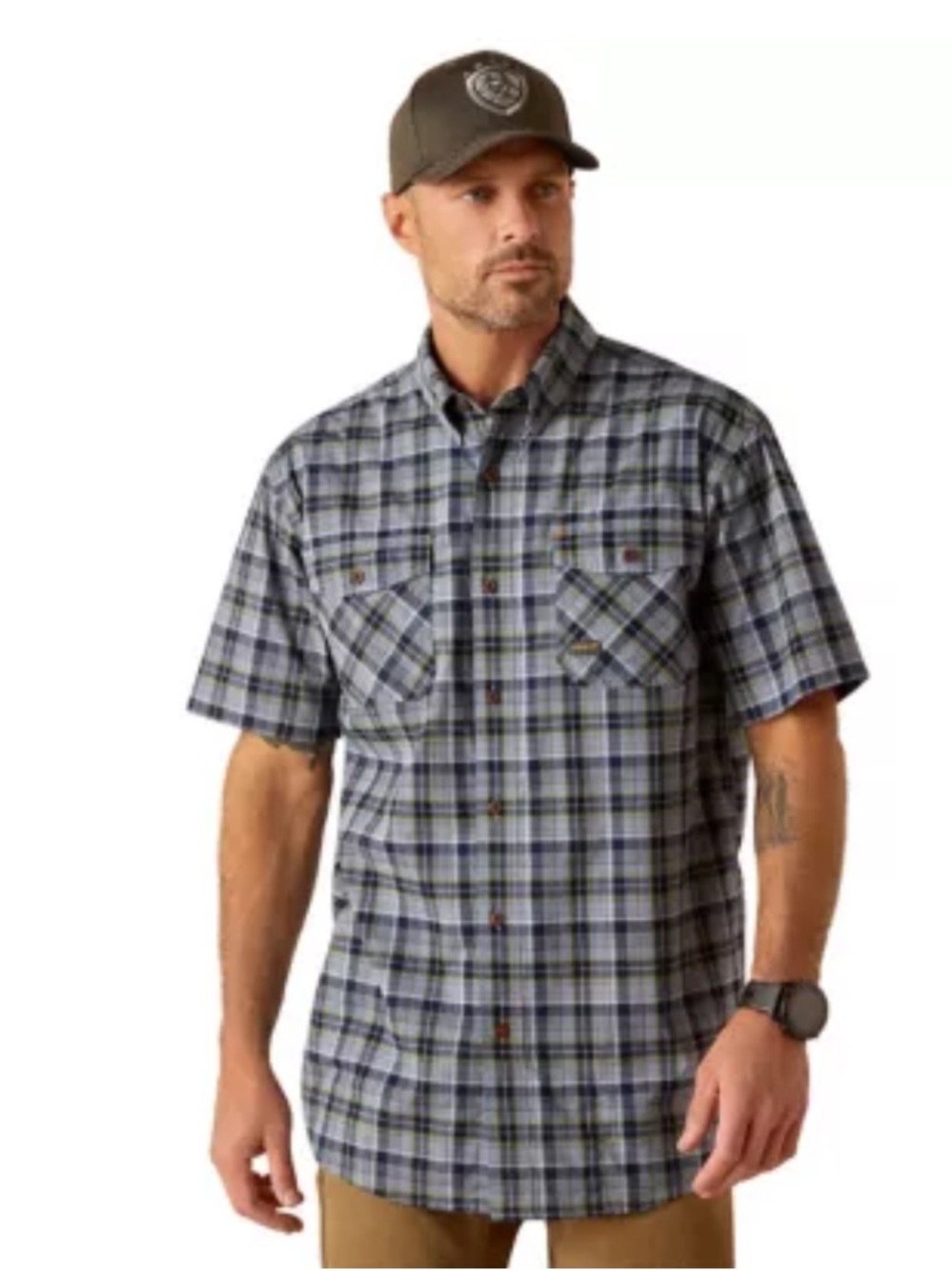 Ariat Men's Rebar Made Tough Durastretch Flannel Short -Sleeve Work Shirt